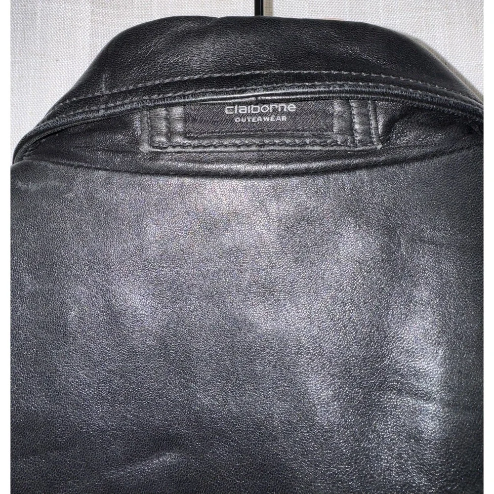 Vintage Y2K Men's Claiborne Soft Lambskin Black‎ Leather Jacket Med. Full Zip